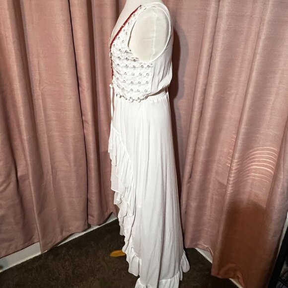 Monaco Boho-Style White M Maxi Dress Pearl Lace High-Low Corset Made in France - Picture 14 of 16
